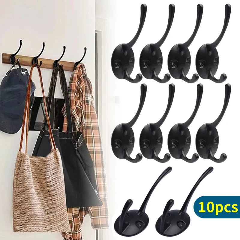 10 schwarze Haken, an der Wand montierte Kleiderhaken, zum Aufhängen von Rucksäcken, Schals, Handtüchern usw., Kleiderhaken