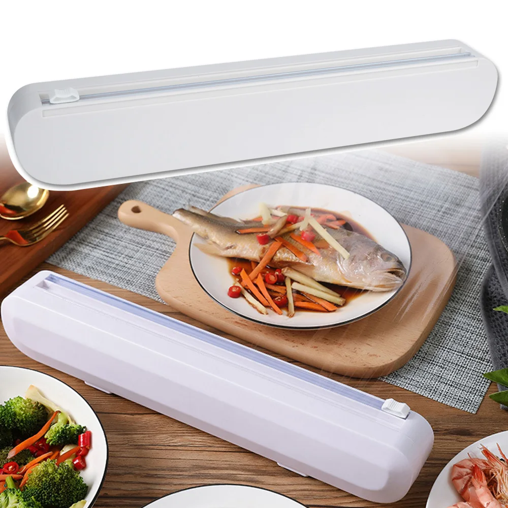 Gadgets Kochgeschirr Werkzeug Kunststoff Wrap Sharp Cutter Punch-freies Befestigung Küche Werkzeug Lebensmittel Wrap Cutter Folie Frischhaltefolie Wrap Spender