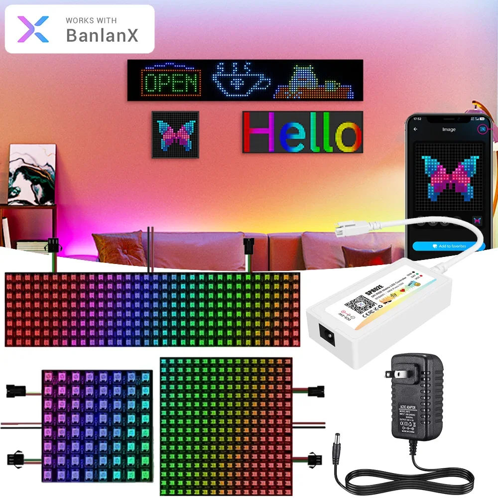 DIY Full Kit DC5V WS2812B RGB Flexible 8X8 16x16 8x32 Pixel Led Panel Matrix Bildschirm Modul Set SP802E Smart BT APP Steuerung Image