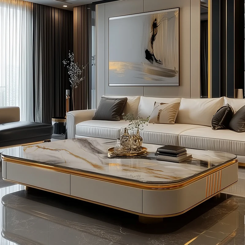 Leichter, luxuriöser, großer Couchtisch, großes Wohnzimmer, Haushalt, superkristalliner Stein, erweiterter Marmor-Teetisch, Haushaltsmöbel