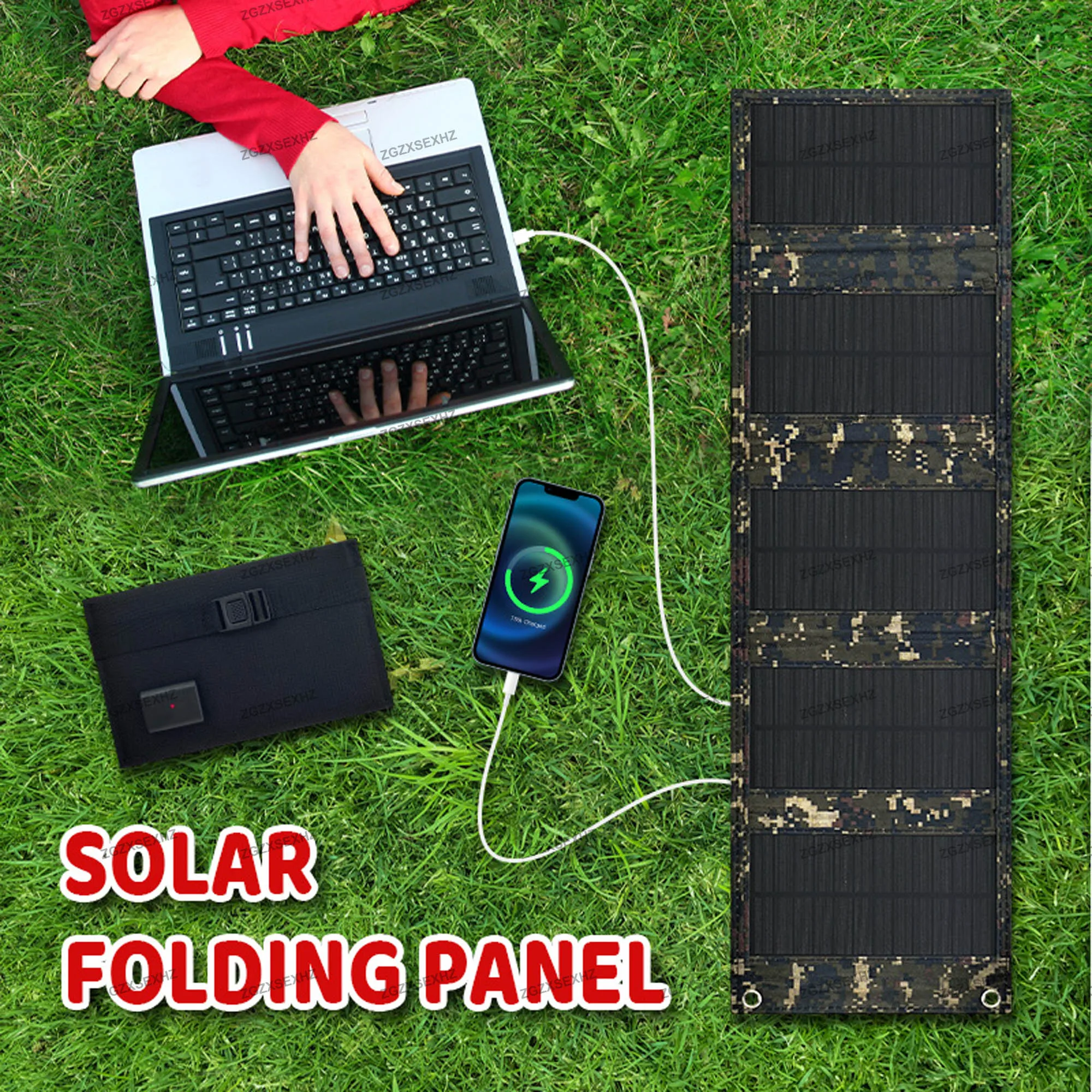 100W Polykristalline Solarpanel Ladegerät Portable Folding für Camping Outdoor mit Solar Batterie USB für Handys Wasserdicht Image