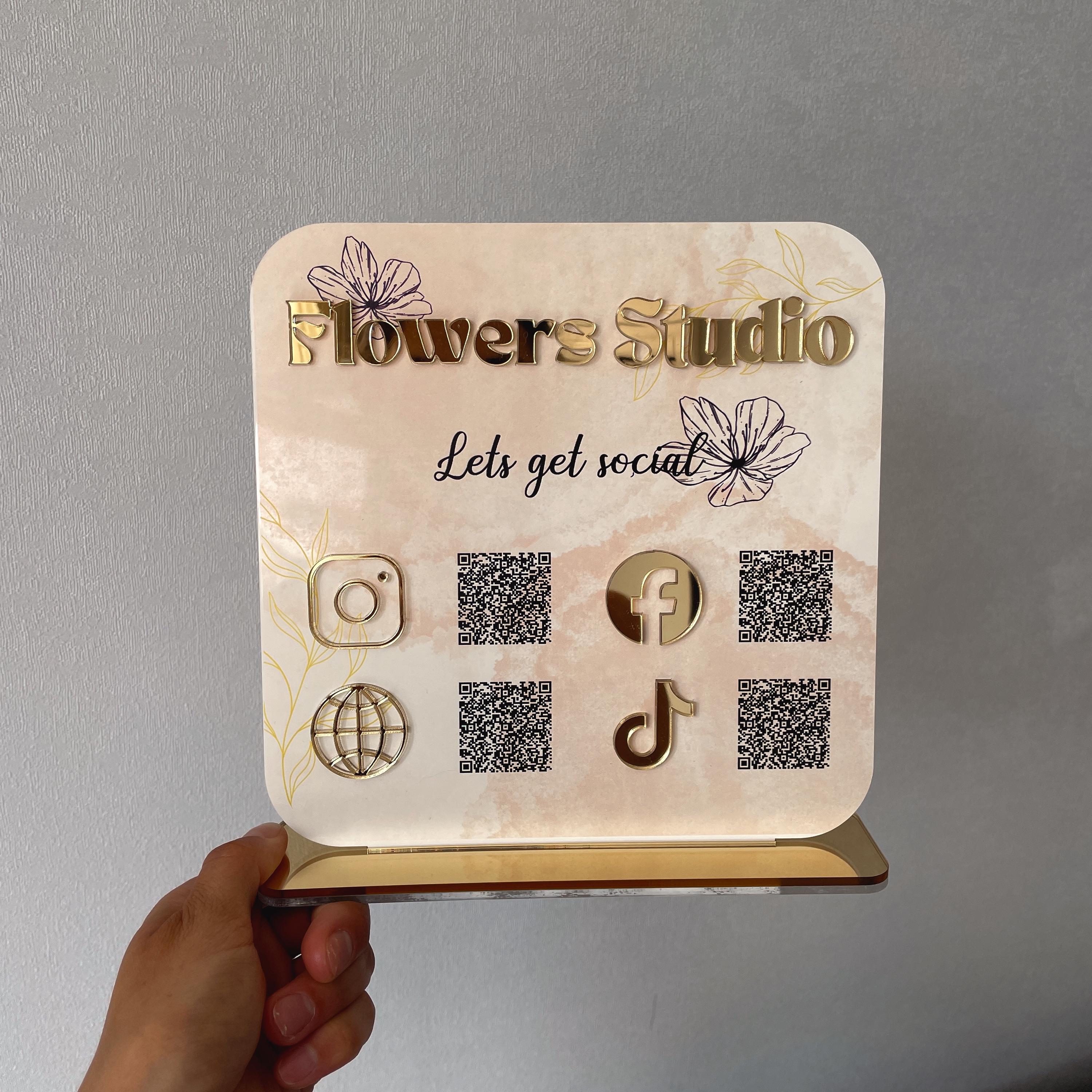 Espositore in acrilico personalizzato, cartello per social media con codice QR, cartello aziendale in acrilico con scansione per pagare, cartello con