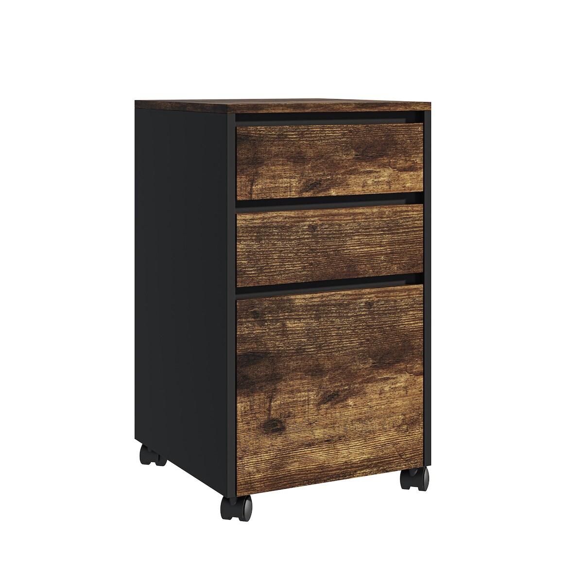 Relaxdays Rollcontainer, 3 Schubladen, Hängeregister, HxBxT: 70 x 40 x 40 cm, Aktenschrank auf Rollen, schwarz/braun Image