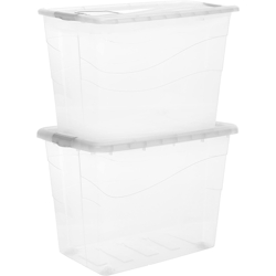 2 Stück Aufbewahrungsboxen, 80 Liter Boxen mit Deckel, Rollen und Clip-Griffen Image