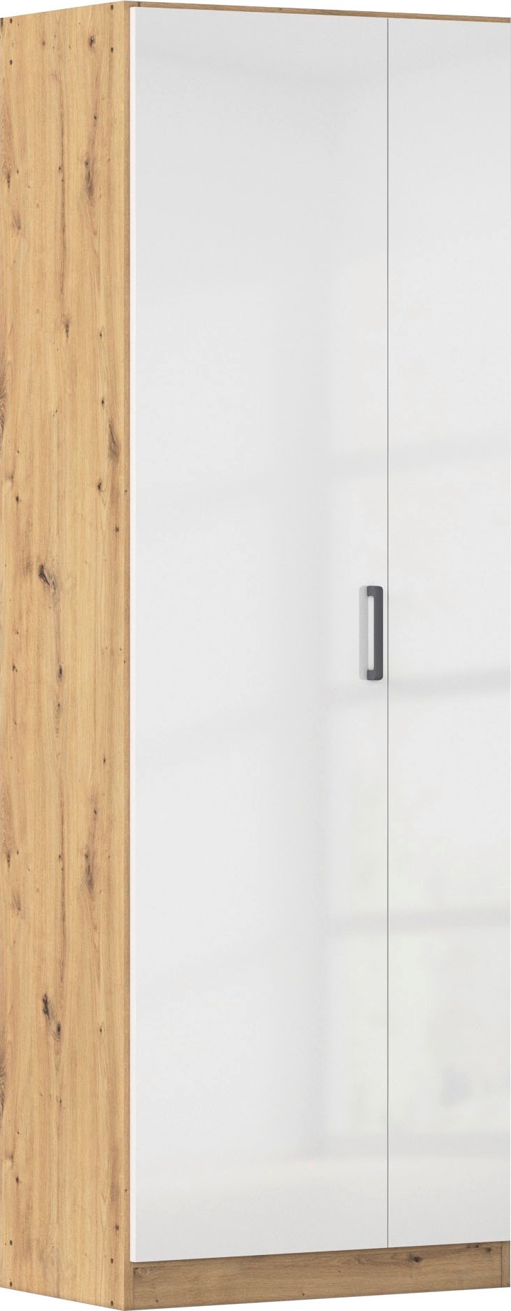 Mehrzweckschrank RAUCH "Garderobe Kleiderschrank Schrank Schuhschrank Putzschrank MINOSA", eiche artisan, hochglanz weiß, griffe graumetallic, B:69cm H:197cm T:41cm, Holzwerkstoff, Schränke, Mehrzweckschrank