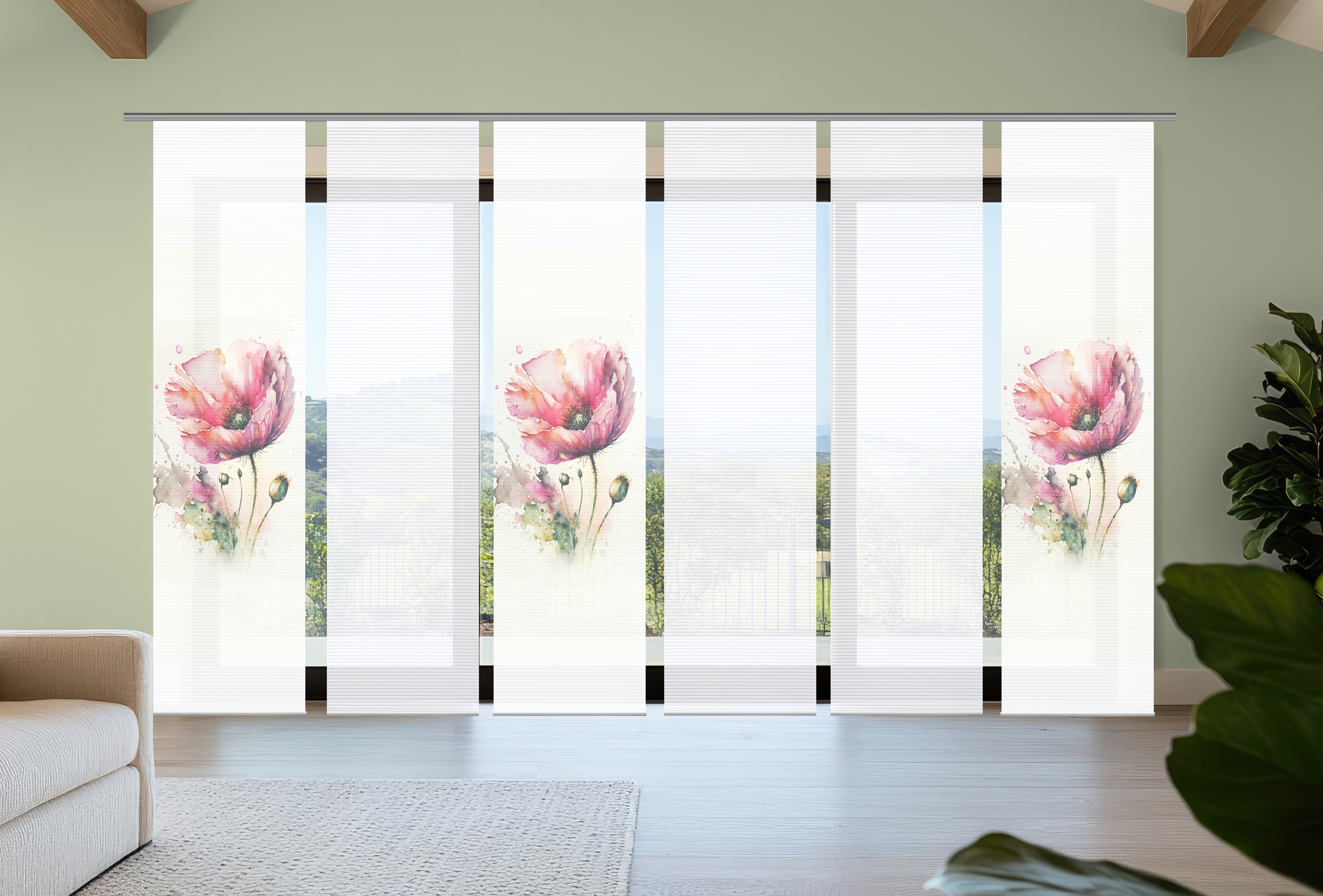 Schiebegardine HOME IN GREEN "MELIORA", rosa (rose), B:60cm H:245cm, Polyester, Gardinen, Bambusoptik, SET, recycelt, Digitaldruck Image