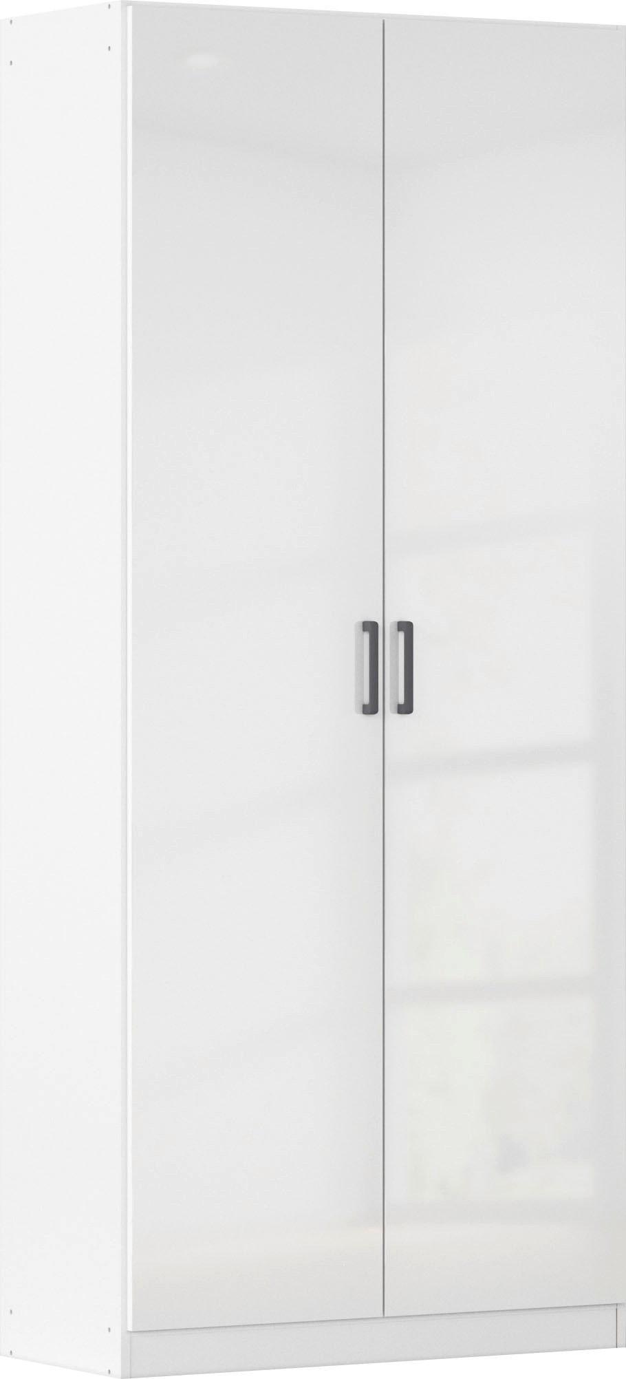 Mehrzweckschrank RAUCH "Garderobe Kleiderschrank Schrank Schuhschrank Putzschrank MINOSA", alpinweiß, hochglanz weiß, griffe graumetallic, B:91cm H:210cm T:41cm, Holzwerkstoff, Schränke, Mehrzweckschrank