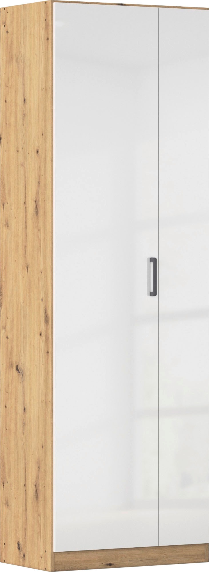 Mehrzweckschrank RAUCH "Garderobe Kleiderschrank Schrank Schuhschrank Putzschrank MINOSA", eiche artisan, hochglanz weiß, griffe graumetallic, B:69cm H:210cm T:41cm, Holzwerkstoff, Schränke, Mehrzweckschrank