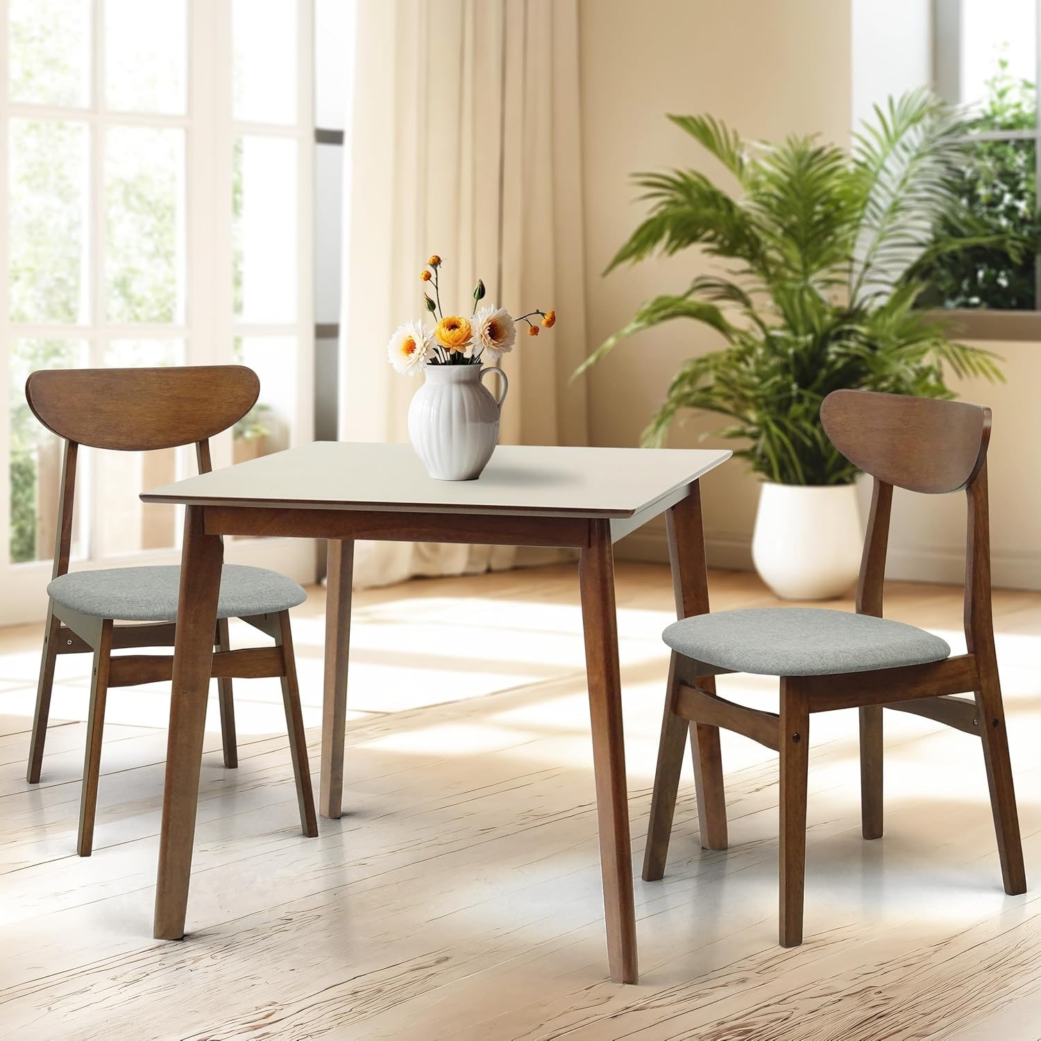 3-Piece Square Dining Table Set with 2 Padded Chairs, Medium Brown