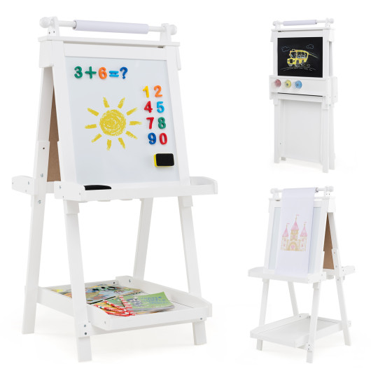 Costway 3-in-1 Double-sided Art Easel with Chalkboard and Magnetic Whiteboard-White
