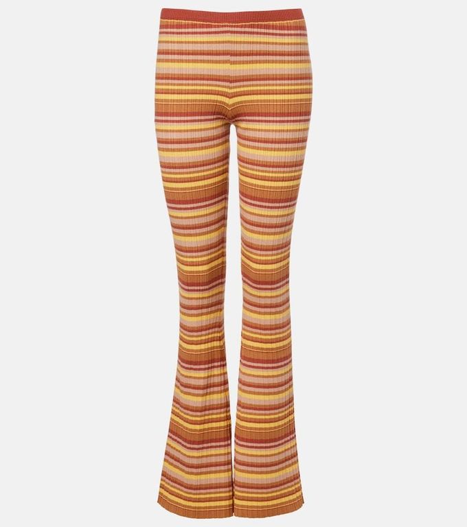 Ann Ribbed-Knit Striped Flared Pants