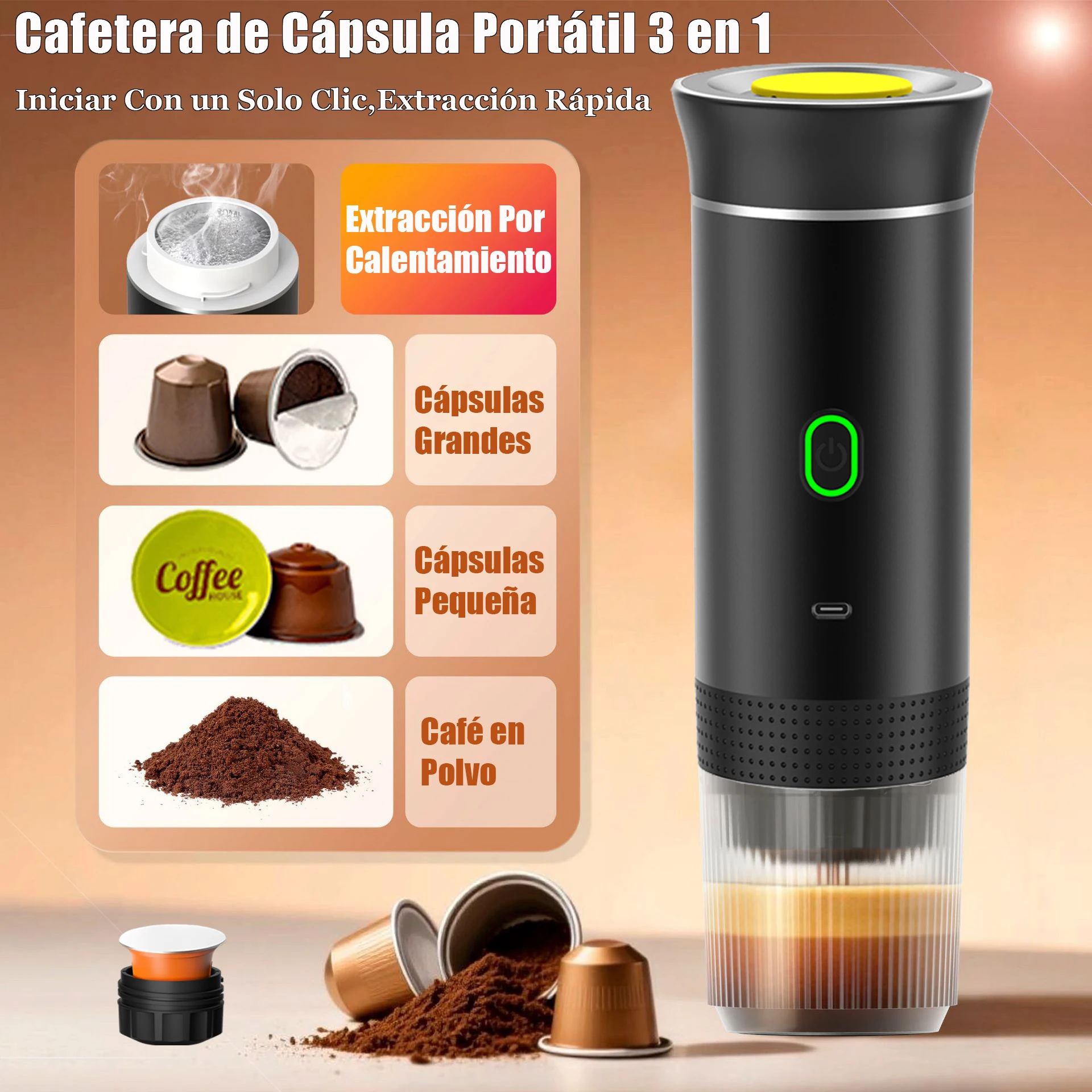 Macchina da caffè a capsule portatile elettrica wireless 3 in 1 per macchina da caffè da campeggio per auto e casa Macchina per caffè espresso da viaggio in polvere a capsule