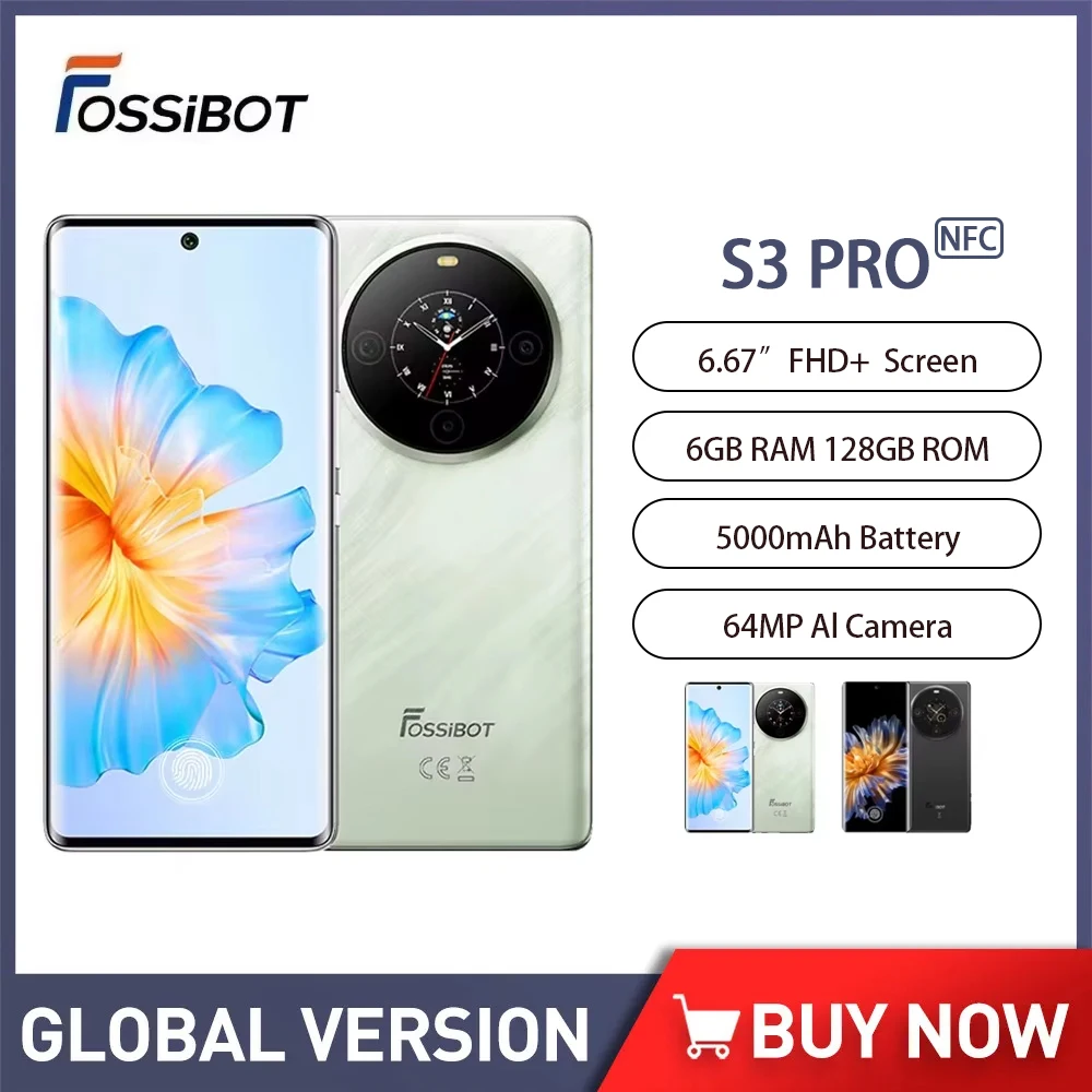 FOSSIBOT S3 PRO Smartphone 6,67 Zoll AMOLED Display Helio G85 6 GB + 128 GB Mobiltelefon Android 14 5000 mAh Akku 64 MP Kamera NFC Image