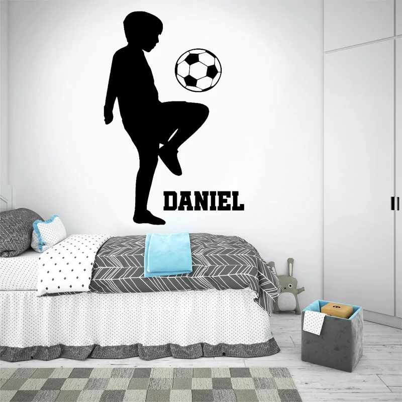 Personal isierte Fußball-Spieler Silhouette Aufkleber, Fußball Jungen Name, Vinyl Heim dekor, Wandaufkleber, Kinderzimmer, Sport, Wandbild, G012 Image