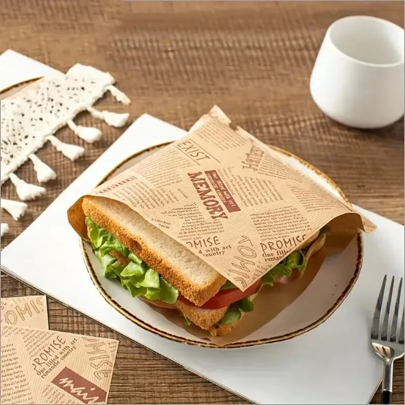 50 Stück fettdichte, antihaftbeschichtete Pergamentpapier-Sandwichverpackungen, niedliches Muster, Lebensmittelverpackung, Backwerkzeuge, Küchenhelfer Image