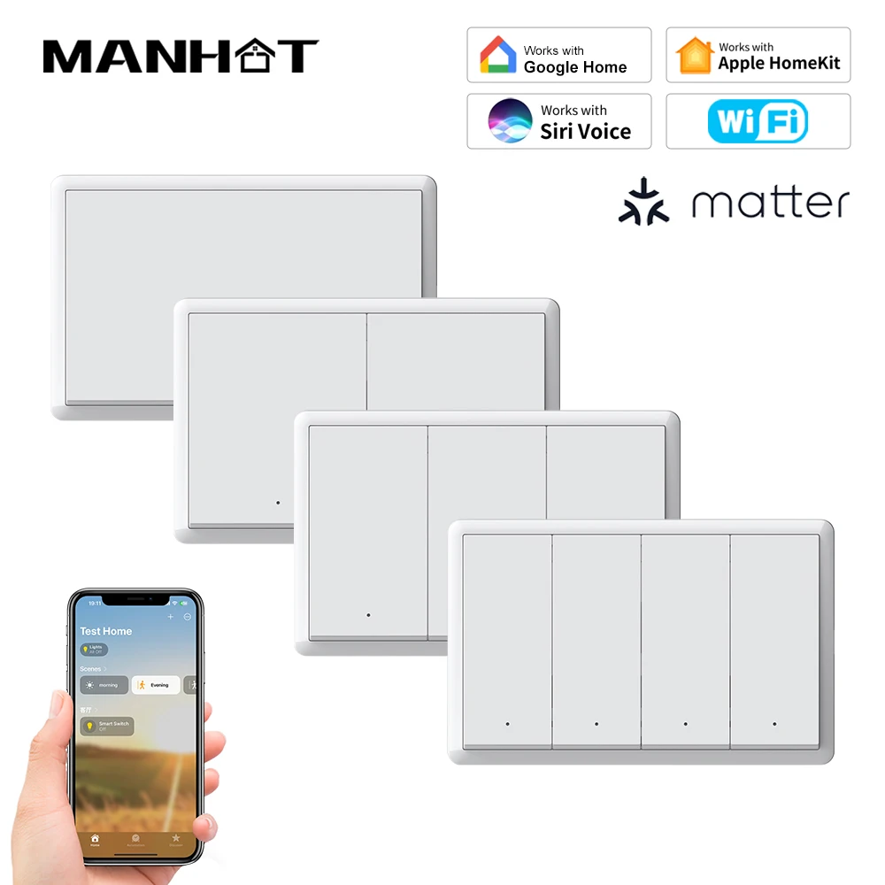 Tuya WiFi Matter Smart Switch Kein Neutralleiter Intelligente Push Button Licht Schalter Stimme Apple Homekit Steuerung Mit Siri Alexa Image
