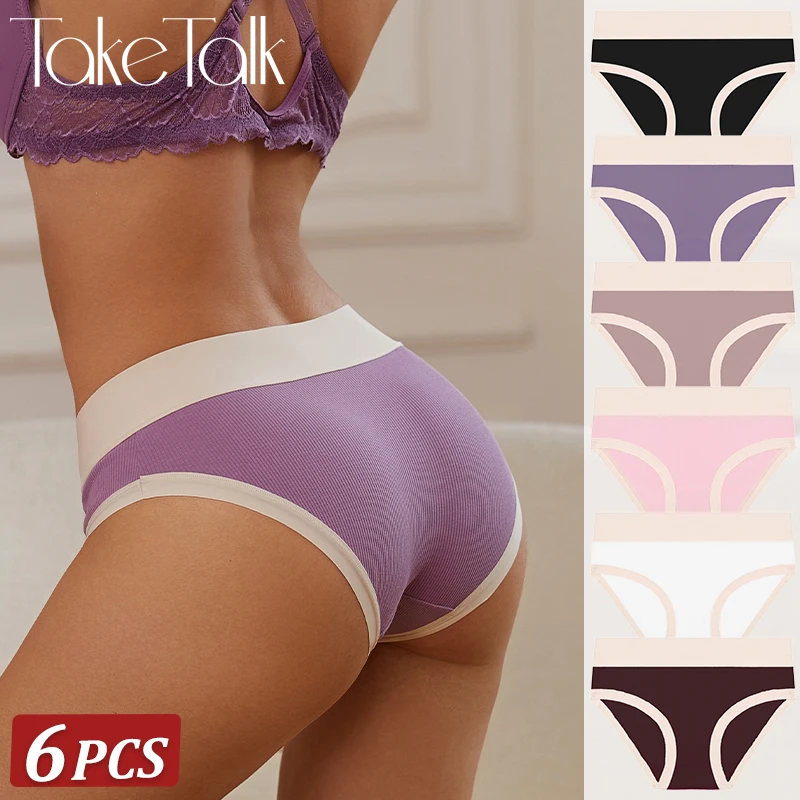 6 Teile/satz Baumwolle frauen Höschen Streifen Niedrigen Taille Slips Nähte Farbe Weibliche Unterhose Weichen Bequemen Atmungsaktive Dessous Image
