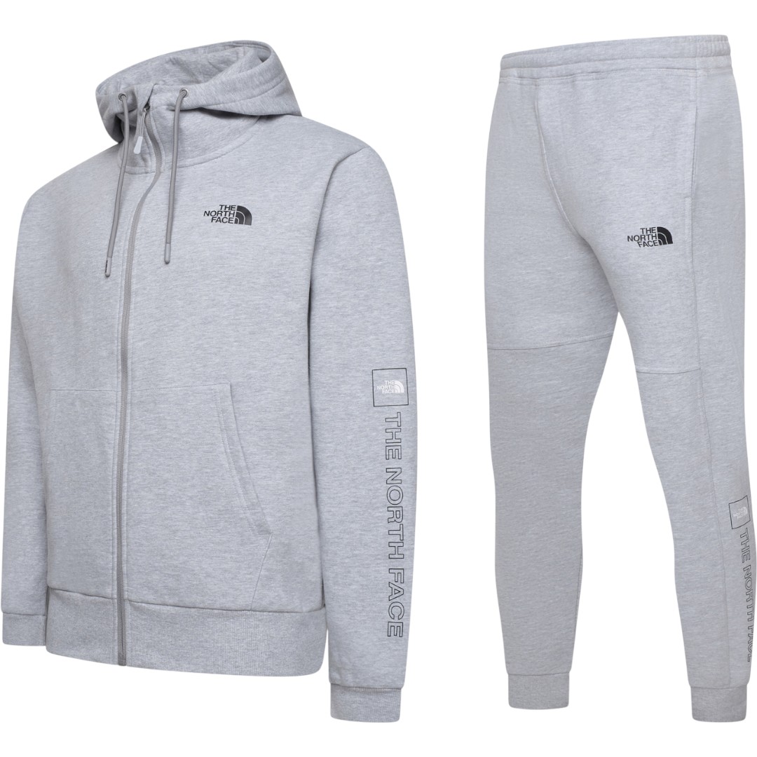 The North Face Mens M Outline Logo Box Tracksuit Set Grey Cotton - Size Medium
