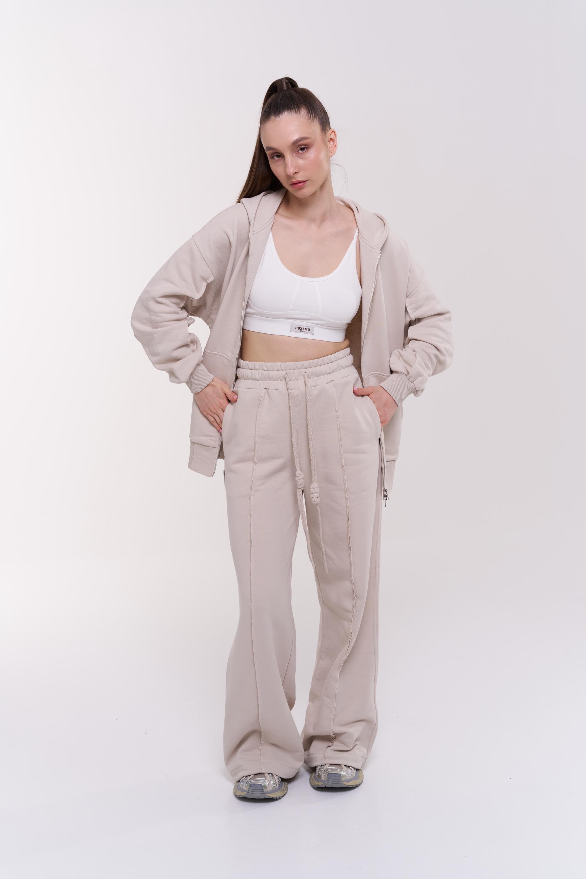 Felpa con cappuccio e pantaloni in cotone con cerniera / Tuta da donna premium / Set di pantaloni della tuta oversize con cerniera / Abbigliamento da
