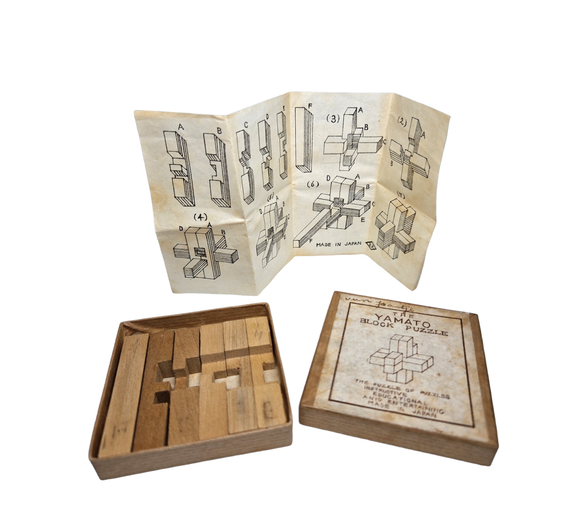 Il puzzle a blocchi Yamato, Puzzle di legno piccolo, Puzzle giapponese in legno con foglio di istruzioni, Puzzle vintage, per collezione di puzzle