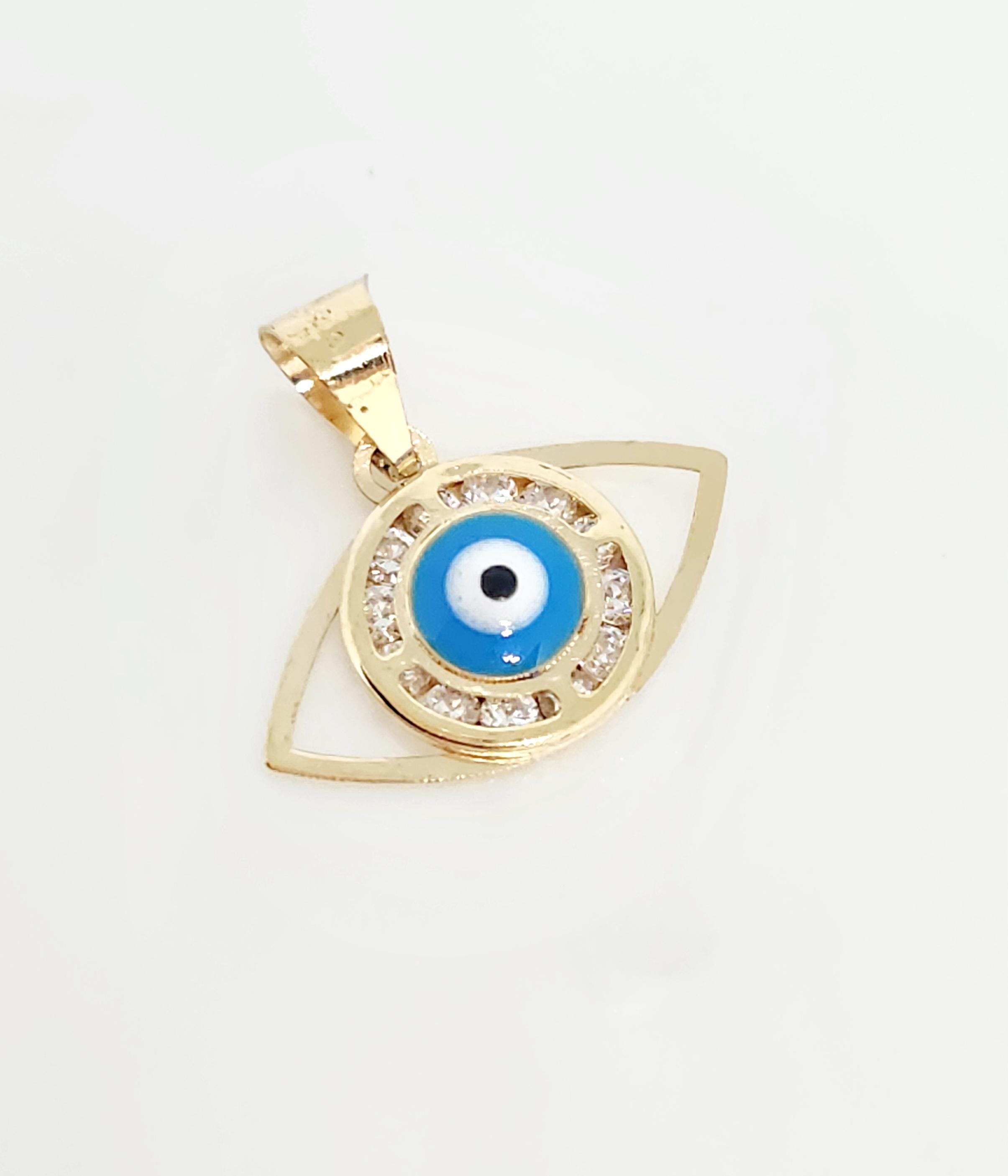 Ciondolo anti-malocchio in oro giallo 10 carati, ciondolo con zirconi cubici in oro, ciondolo con occhio in oro, ciondolo protettivo in oro, occhio in