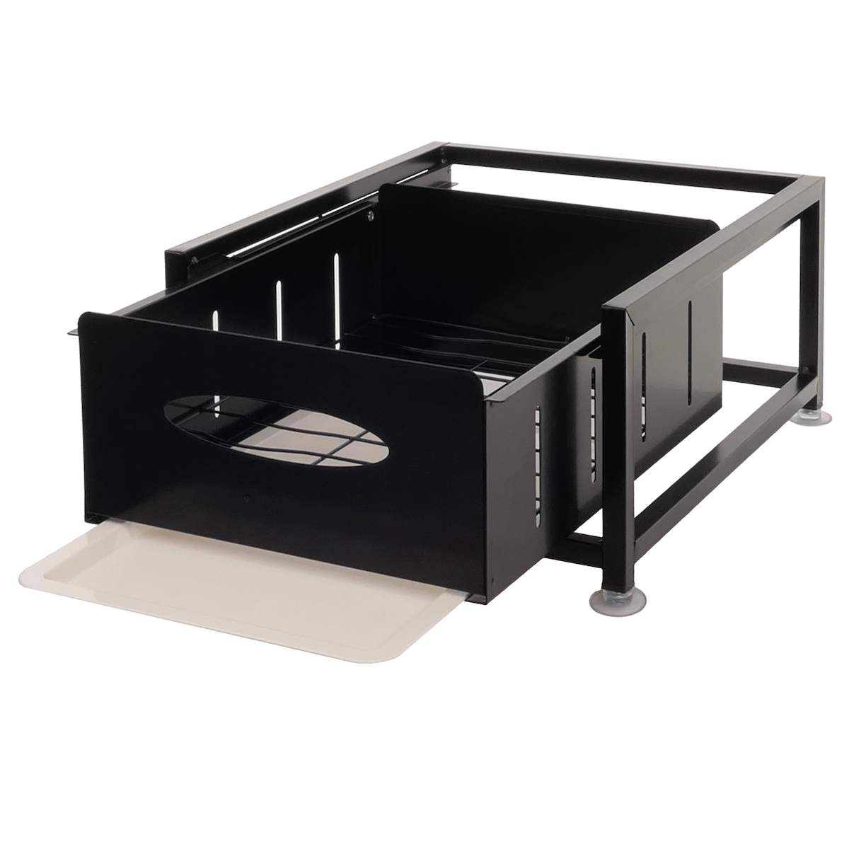 Mendler Schrankschublade HWC-N51 mit Tablett, Küchen-/Geschirrablage Schrankauszug ausziehbar, Metall 19x34x42cm ~ schwarz Image