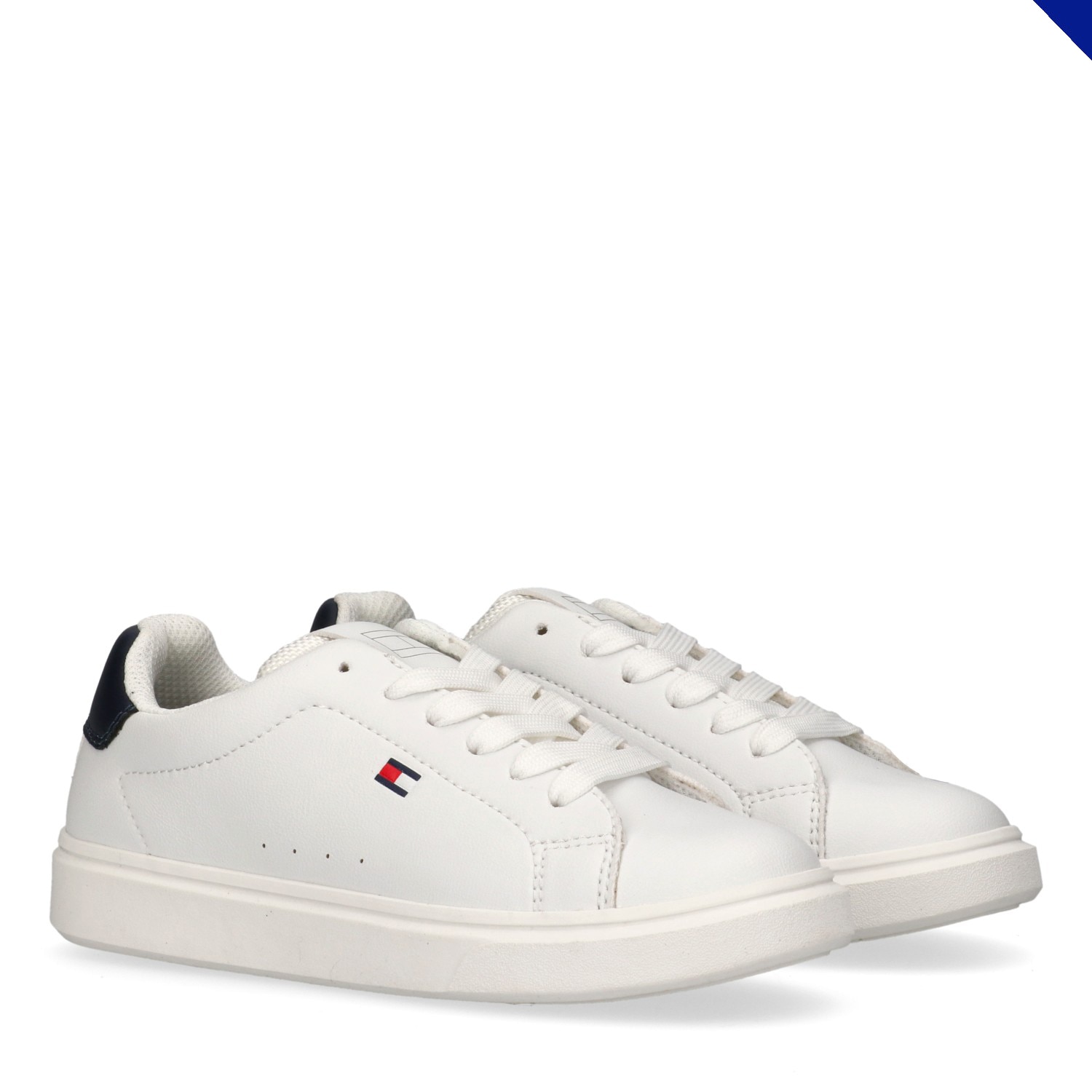 Sneaker TOMMY HILFIGER, Damen, Gr. 38, weiß, blau, Lederimitat, Schuhe Sneaker, Schnürschuh, Halbschuh Retro Sneaker mit Logoverzierung