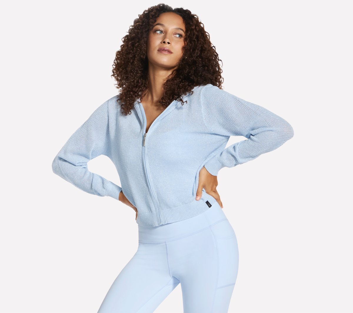 Skechers Women's Shine Hooded Full Zip Jacket | Size Small | Sil/White/Blue | Cotton/Cotton/Nylon