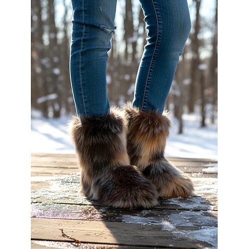 Bunte Damen-Winterstiefel aus Kunstfell – weich, warm und kuschelig, perfekt für kaltes Wetter, den Alltag und die Feiertage Image