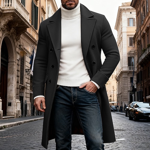Herren Wintermantel Mantel Langer Trenchcoat Regenmantel Outdoor Lässig Herbst Winter Polyester Thermowarm Oberbekleidung Bekleidung Klassisch Einfach Tasche Reverskragen mit Schlitz Image