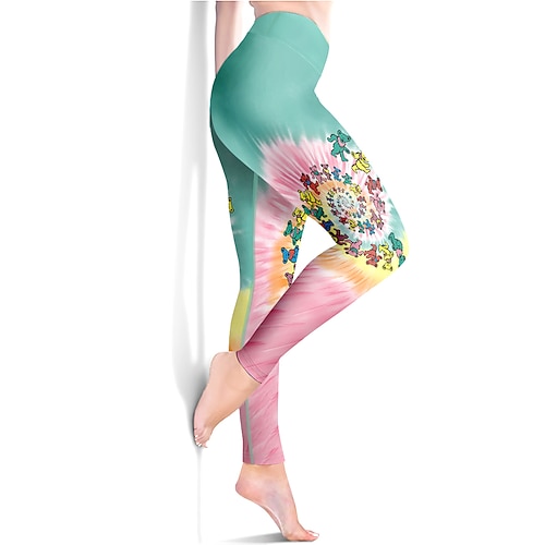 Damen Sport Leggings Gym Sport leggings Yogahose Elasthan Grün Kurz geschnittene Leggings Batik Bauchkontrolle Kolbenheber Kleidung Yoga Fitness Fitnesstraining Laufen / Hochelastisch / Sportlich Image