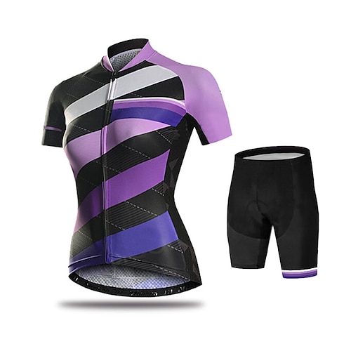 Damen Radtrikot mit Shorts Kurzarm Mountainbike MTB Straßenradsport Sommer Frühling Herbst Rosa Purpur Orange Einfarbig Streifen Patchwork Fahhrad 3D-Polster Radfahren Schnelltrocknend UV-beständig Image