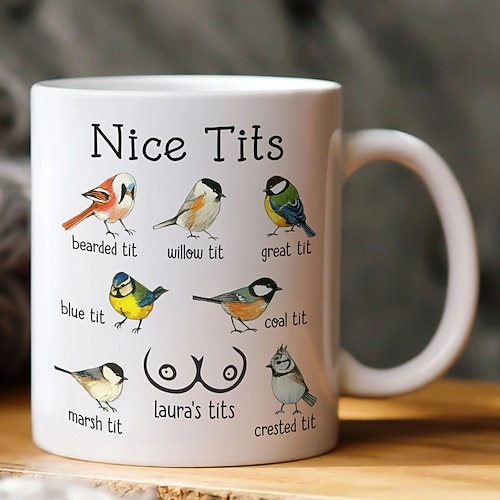 Lustige personalisierte Tasse mit individuellem Namen, humorvolle Kaffeetasse mit schönem Busen, Valentinstagsgeschenk für Ehefrau, Freundin und Freunde, witziges Wichtelgeschenk, lustige Geschenke in großen Mengen für Kollegen Image