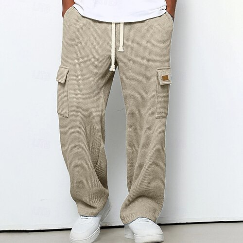 Herren Cargo-Jogginghose Jogginghose Hose Gerade geschnittene Sweatpants Waffelhose Kordelzug Tasche Elastischer Bund Einfach Komfort Weich Outdoor Lässig Täglich Mode Klassicher Stil Dunkelbraun Image