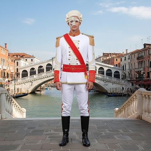 Set Outfits Halloween Bluse / Hemd Hose Maske mit Zubehör Edelmann Kostüm Herren Karnevalsmaske Halloween Karneval Karneval Maskerade Karneval von Venedig Erwachsene Mantel Hemd Hose Image