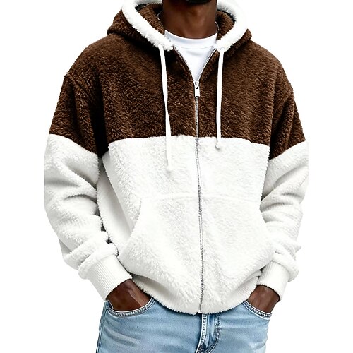 Herren Kapuzensweatshirt Vollreißverschluss-Kapuzensweatshirt Fleece Kapuzensweatshirt Hoodie mit Fleecefutter Schwarz Hellgrün Rote Marineblau Dunkelgrün Mit Kapuze Farbblock Einfach Patchwork Image