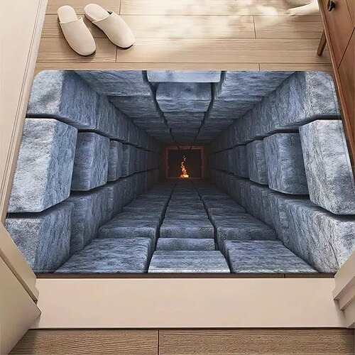 3D-Optische Illusion Fußmatte Visuelle Falle Fußmatte Rutschfest Wasserabsorbierend für Badezimmer Dusche Eingangsbereich Innen Außen Diatomaceous Earth Schnell trocknend Absorbierend 20 x 31 Zoll Image