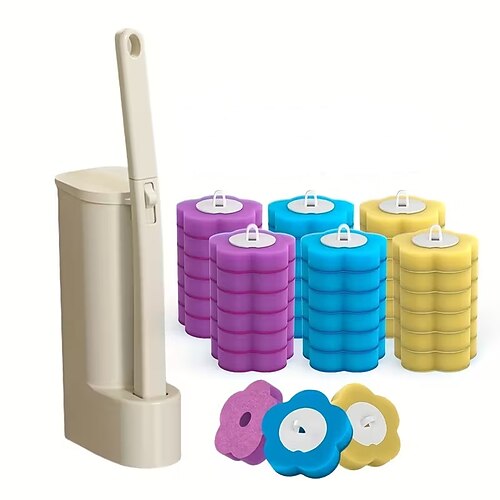 37-teiliges Wand-WC-Bürstenset mit Halterung, inklusive 36 mehrfarbigen Ersatzbürstenköpfen, Einweg-WC-Reinigungsbürsten für das Badezimmer und WC-Bürstenhalterung zur Wandmontage Image