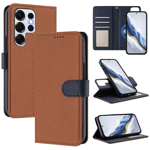 Handy Hülle Handyhüllen Für Samsung Galaxy S25 Ultra Plus S24 Ultra Plus S23 Ultra Plus S24 FE S22 Plus Ultra S23 FE Brieftaschenhülle Mit Ständer Unterstützt kabelloses Laden Mit Handgelenkschlaufe Image