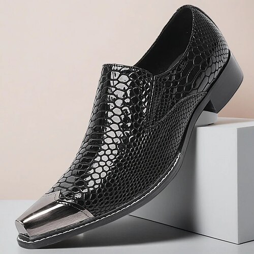 Schwarze Herren-Loafer aus Leder mit Krokodilprägung, Premiumqualität mit goldener Zehenkappe, perfekt für formelle Anlässe Image