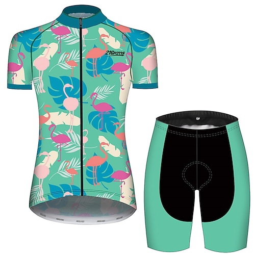 Damen Radtrikot mit Shorts Kurzarm Mountainbike MTB Straßenradsport Sommer Frühling Herbst Schwarz blau Tiermotiv Flamingo Blumenmuster Fahhrad 3D-Polster Radfahren Schnelltrocknend UV-beständig Image
