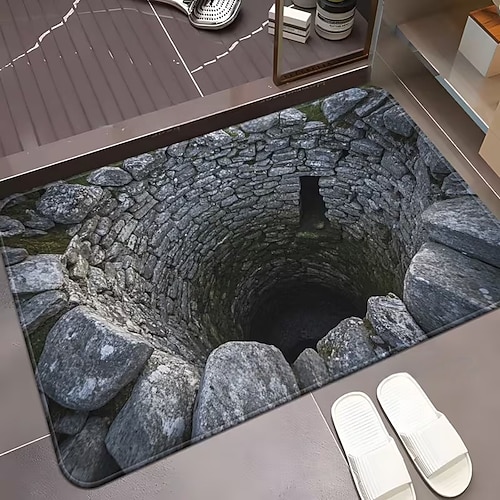 3D-Optische Illusion Fußmatte Visuelle Falle Fußmatte Rutschfest Wasserabsorbierend für Badezimmer Dusche Eingangsbereich Innen Außen Diatomaceous Earth Schnell trocknend Absorbierend 20 x 31 Zoll Image