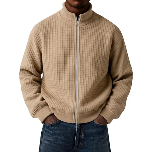 Herren Leichte Jacke Waffeljacke Freizeitjacke Outdoor Urlaub Tasche Minimalistisch Frühling Herbst Winter Einfach Vintage Streetwear Stehkragen Regulär Blau Schwarz Weiß Rote Grün Jacken Image