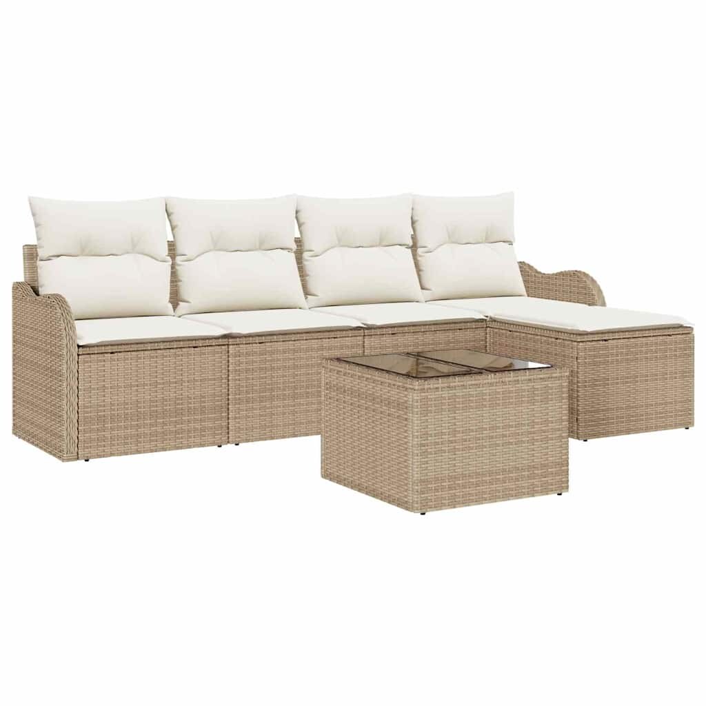vidaXL Garten-Sofa-Set mit Kissen mit Speicher 6 pcs Braun Poly Rattan Image