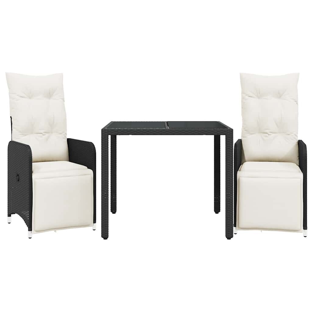 vidaXL 3-tlg. Garten-Bistro-Set mit Kissen Schwarz Poly Rattan Image