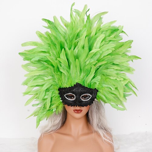 Carnaval 2026 Accessoires de Carnaval de Rio Samba Masque de Carnaval en Plumes Coiffe Masque en Plumes Complètes Rouge Orange et Blanc Costume de Performance au Brésil