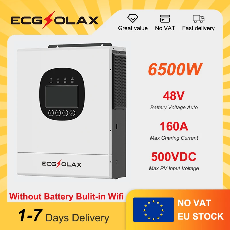 ECGSOLAX 6.5KW 48V onduleur hybride solaire 220Vac avec onduleur solaire hybride MPPT 120A WIFI intégré hors réseau onduleur hybride