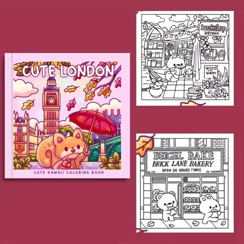Kawaii Paris Malbuch – Eiffelturm und niedliche Charaktere, Kunsttherapie, Stressabbau für Kinder und Erwachsene Image