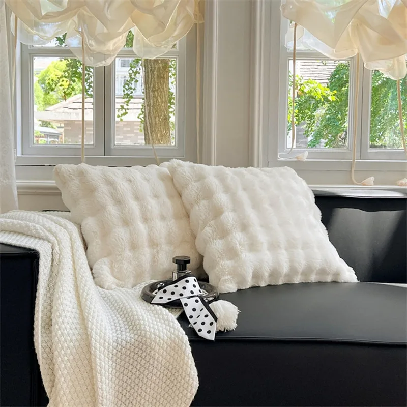 1pc Faux Fux Kissenbezug Weiß Kissenbezug Sofa Wurf Kissenbezüge Nachahmung Kaninchen Samt Kissenbezüge Hause Bett Dekor 50*50cm Image
