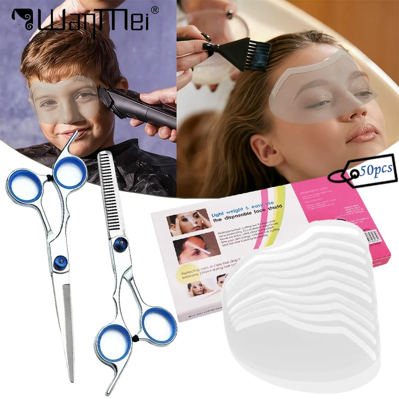 50 Stück Einweg-Haarschnitt-Gesichtsschutz mit Schere, Make-up, Dusche, Gesichtsschutz, Maske, Salonbedarf für den Friseur Image